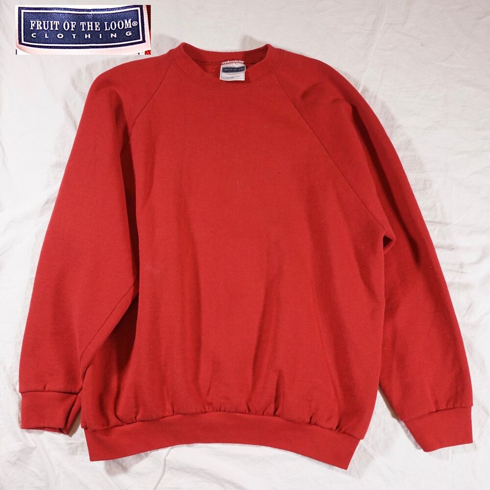 Vintage Fruit Of The Loom Sweatshirt Mens XL Red Blank Pullover Crewneck USA 90s